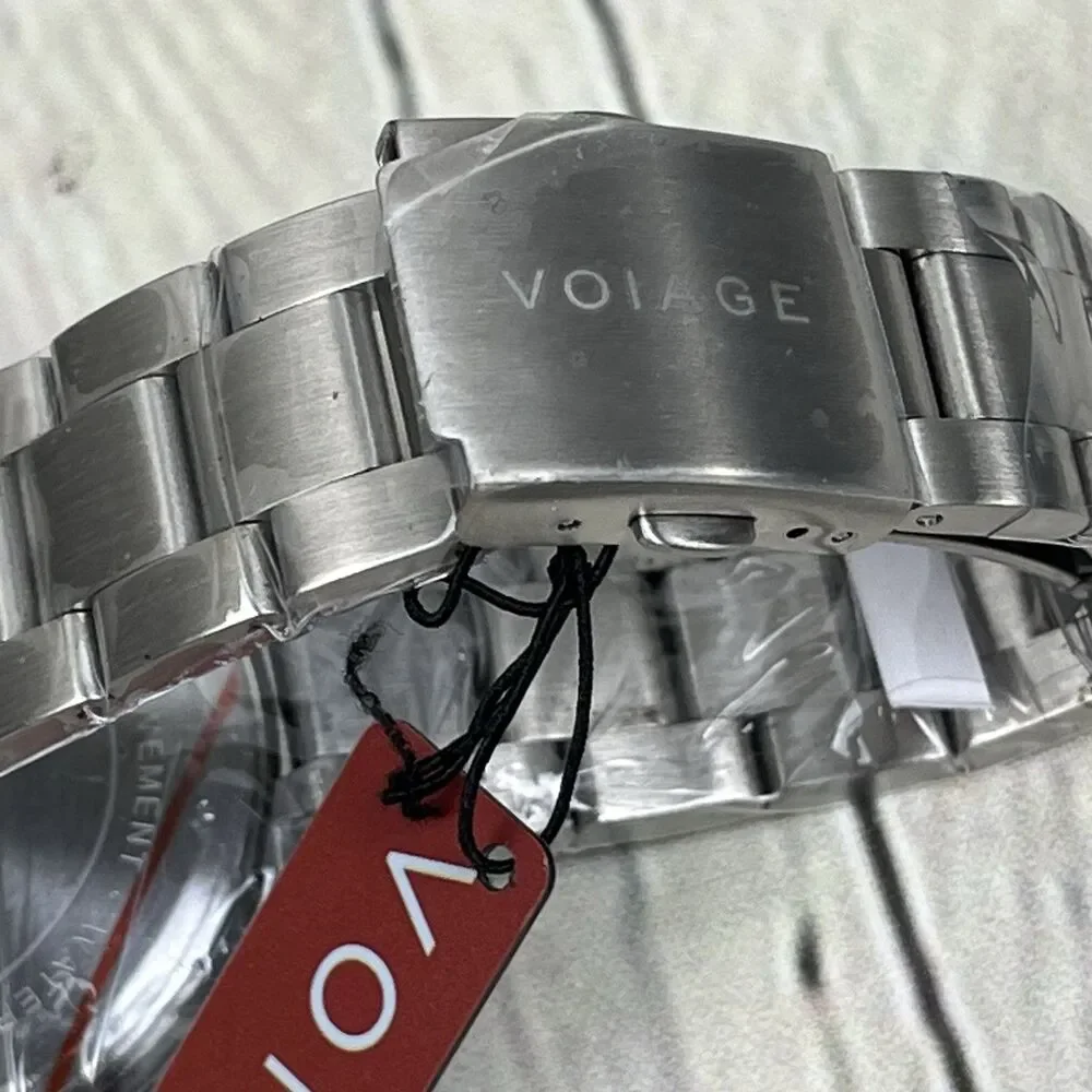 Voiage Men's Silver Stainless Steel Analog Dial Quartz Watch Red Dial VG-2001-55